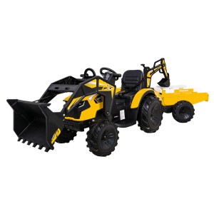 Wielki Traktor-Koparka 24V z Przyczepką 720-T  Żółty - 2x200W, Koła EVA, Pilot, Panel MP3, LED (Kopia)