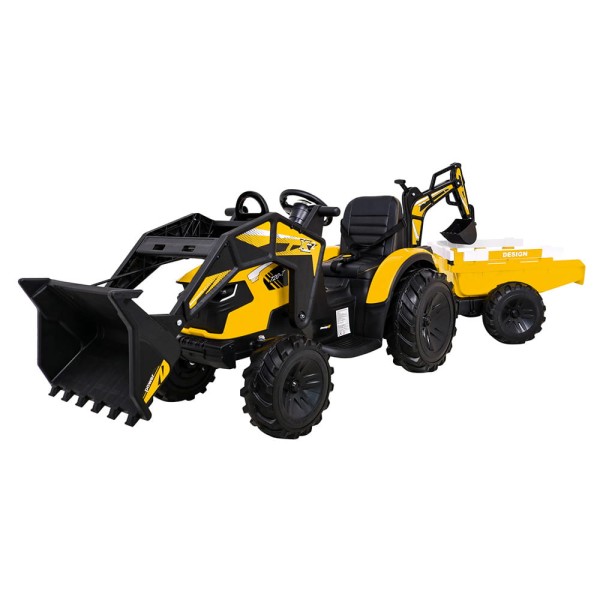 Wielki Traktor-Koparka 24V z Przyczepką 720-T  Żółty - 2x200W, Koła EVA, Pilot, Panel MP3, LED (Kopia)