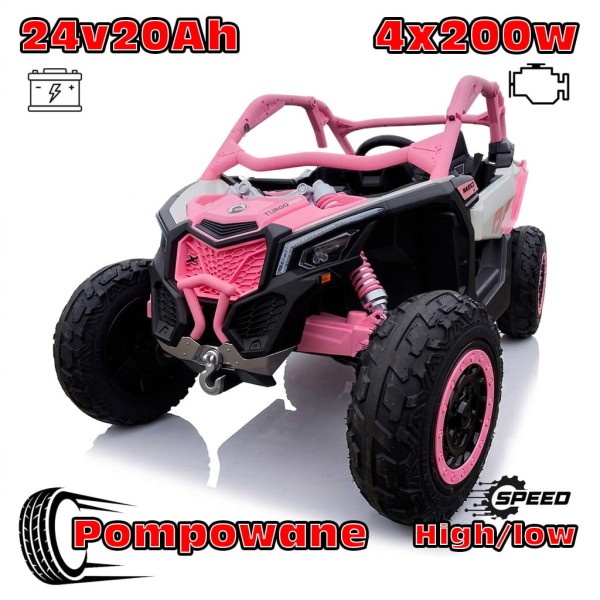 Buggy Maverick Turbo RR Ultimate Różowy - Pompowane Koła, 24V20ah, 4x200W, 2 tryby jazdy