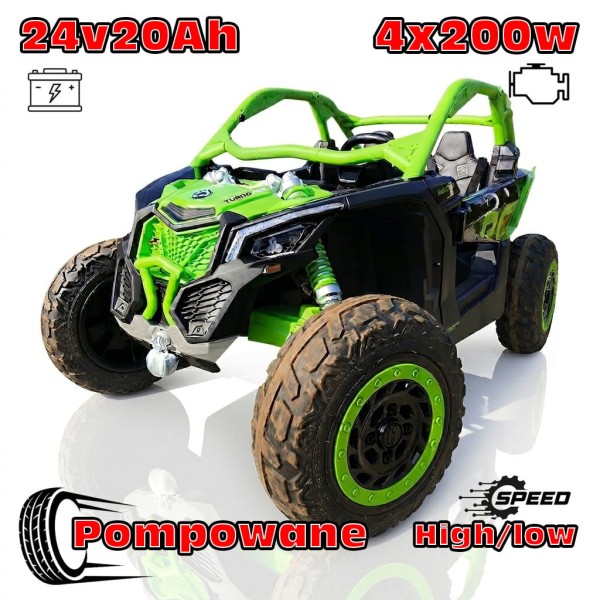 Buggy Maverick Turbo RR Ultimate Zielony- Pompowane Koła, 24V20ah, 4x200W, 2 tryby jazdy