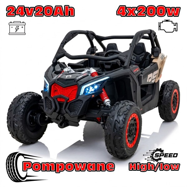 Buggy Maverick Turbo RR Ultimate Czarny - Pompowane Koła, 24V20ah, 4x200W, 2 tryby jazdy