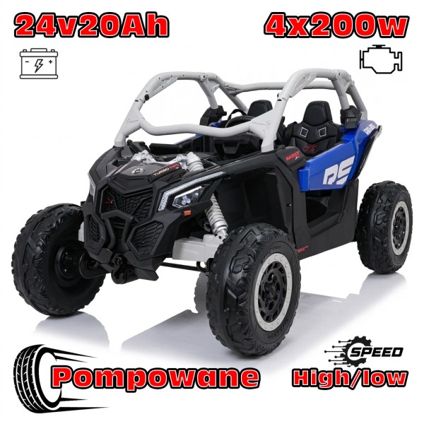 Buggy Maverick Turbo RR Ultimate Niebieski - Pompowane Koła, 24V20ah, 4x200W, 2 tryby jazdy