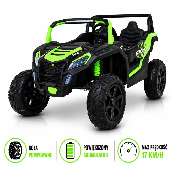 Buggy ATV Strong Racing Pro Terrain Zielony 24V 2-osobowy - Pompowane Koła, 17 km/h, dla Dzieci 3-8 lat