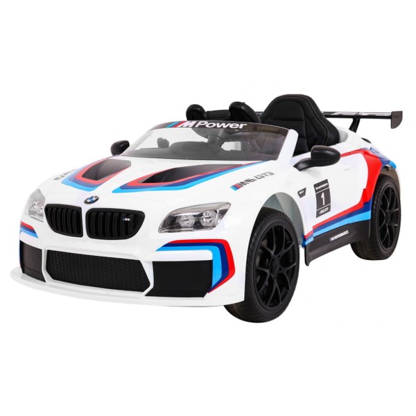 BMW M6 GT3 Biały- Auto dla Dziecka z Bluetooth, Nawiewem i Amortyzatorami