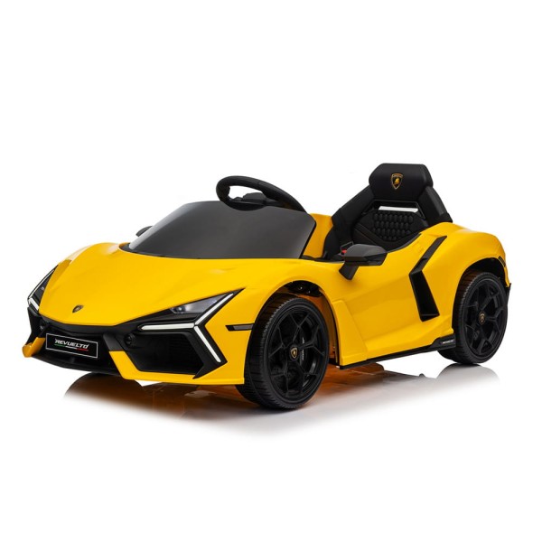 Lamborghini Revuelto Dla Dzieci - Żółty Licencjonowany Elektryczny Pojazd 12V z Kołami EVA i Skórzanym Fotelem