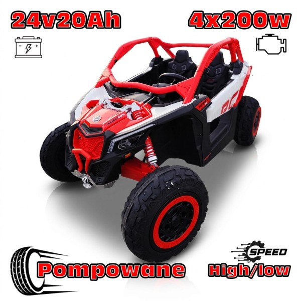 Buggy Maverick Turbo RR Ultimate Czerwony -  Pompowane Koła, 24V20ah, 4x200W, 2 tryby jazdy