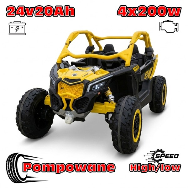 Buggy Maverick Turbo RR Ultimate Żółty - Pompowane Koła, 24V20ah, 4x200W, 2 tryby jazdy