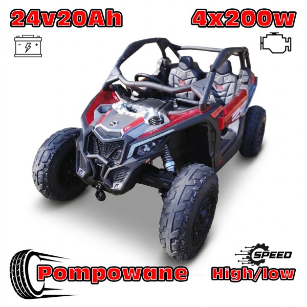 Buggy Maverick Turbo RR Ultimate Czerwony Lakier - Pompowane Koła, 24V20ah, 4x200W, 2 tryby jazdy
