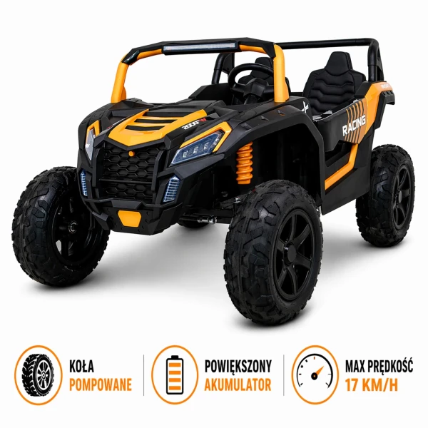 Buggy ATV Strong Racing Pro Terrain Złoty 24V 2-osobowy - Pompowane Koła, 17 km/h, dla Dzieci 3-8 lat