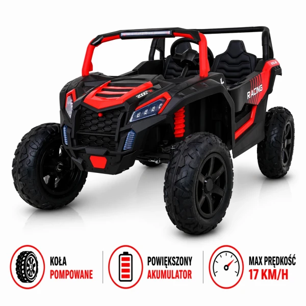 Buggy ATV Strong Racing Pro Terrain Czerwony 24V 2-osobowy - Pompowane Koła, 17 km/h, dla Dzieci 3-8 lat