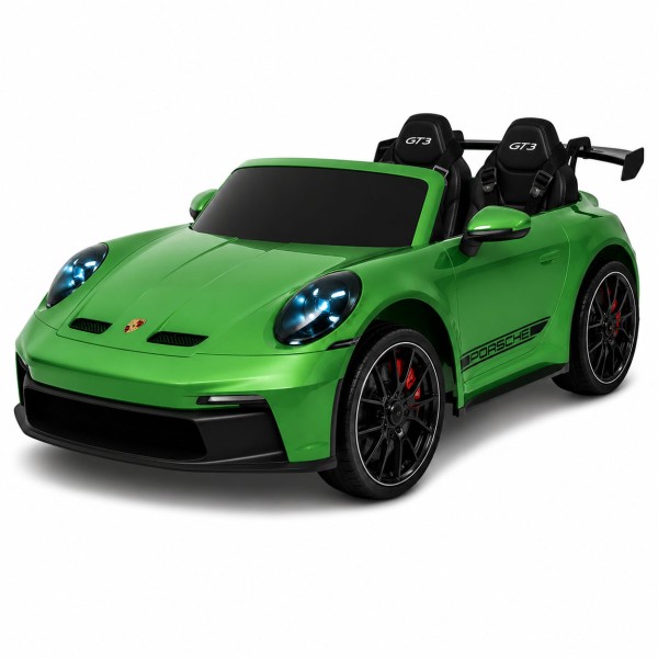 Pojazd Dla Dzieci Porsche 911 GT3 Zielony Lakierowany - Podwójne Siedzenie, Koła EVA, Światła LED, Audio