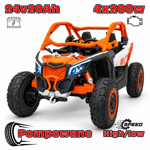 Buggy Maverick Turbo RR Ultimate Pomarańczowy - Pompowane Koła, 24V20ah, 4x200W, 2 tryby jazdy